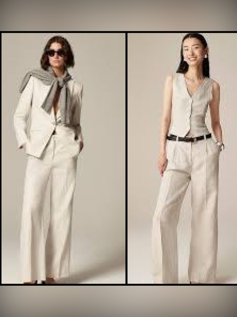 J.Crew Linen Blend Wide-Leg Tailored Trousers Flax Beige Quiet Luxury Pants 10
